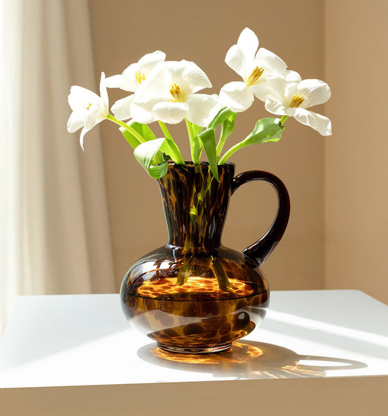 Handmade Modern Vases for Bedroom, Decorative Glass Vase, Mid Century Glass Vases, Centerpiece Contemporary Vases on Table, Modern Glass Vase for Flowers-LargePaintingArt.com
