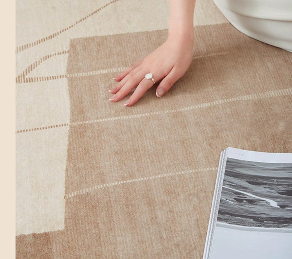 Unique Geometric Modern Rugs under Dining Room Table, Brown Modern Carpets for Office, Abstract Modern Rugs for Living Room, Contemporary Modern Rugs Next to Bed-LargePaintingArt.com