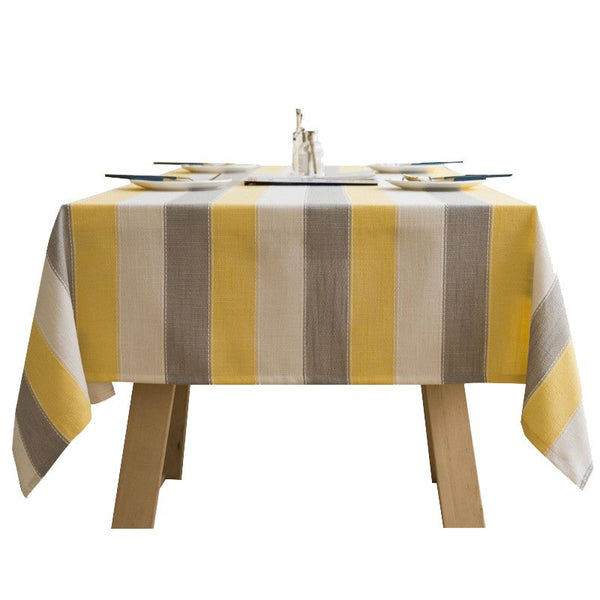 Yellow Stripe Cotton and Linen Tablecloths, Rectangular Tablecloth for Oval Table, Kitchen Rectangular Table Covers, Modern Table Cloths for Dining Room-LargePaintingArt.com