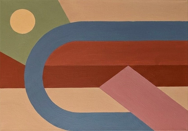 Brown Red, Blue, Sage Green Color, Geometric Pattern Abtract Art for Mid Century Modern Living Room, Original Contemporary Canvas Paintings
