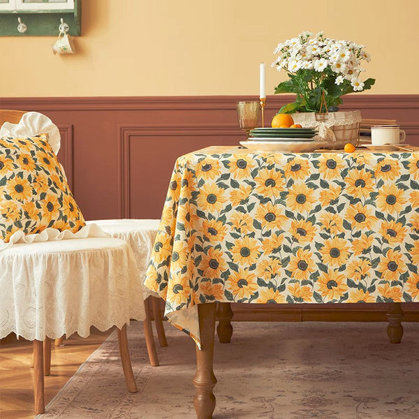 Modern Rectangle Tablecloth for Dining Room Table, Yellow Sunflower Pattern Farmhouse Table Cloth, Square Tablecloth for Round Table-LargePaintingArt.com