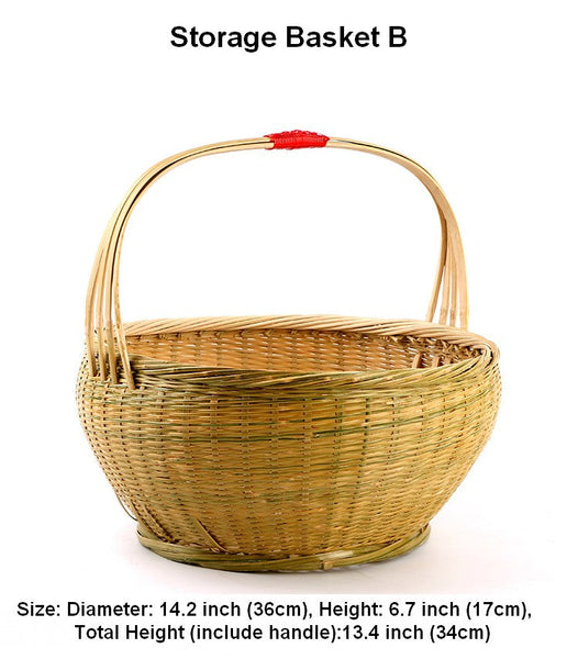 Natural Fruit Basket Lovely Bamboo Baskets for Vegetable, Kitchen Storage Baskets, Picnic Food Basket with Handle, Large Natural Hand-woven Bamboo Basket-LargePaintingArt.com