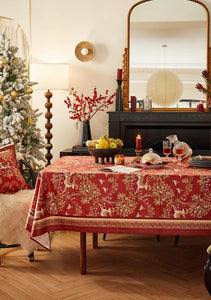 Long Modern Rectangular Tablecloth for Dining Room Table, Forest Deer Red Table Covers, Square Tablecloth for Kitchen, Extra Large Tablecloth for Round Table-LargePaintingArt.com