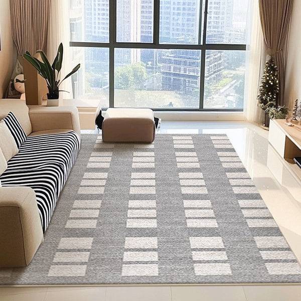 Dining Room Floor Rug, Large Gray Floor Rugs for Living Room, Modern Floor Rugs for Bedroom, Extra Large Geometric Modern Rugs for Office-LargePaintingArt.com