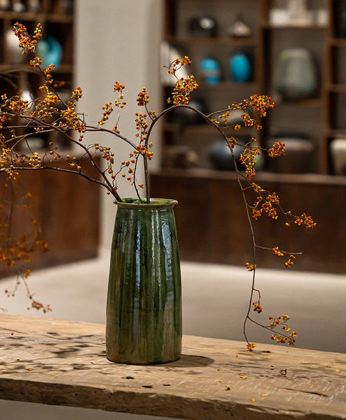 Ceramic Bouquet Vases, Green Flower Vases on Table, Porcelain Flower Vases, Dining Table Centerpiece, Handmade Water Holding Flower Vase-LargePaintingArt.com