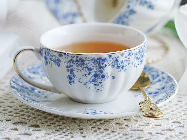 Blue Bone China Porcelain Tea Cup Set, British Royal Ceramic Cups for Afternoon Tea, Unique Blue Tea Cup and Saucer in Gift Box, Elegant Ceramic Coffee Cups-LargePaintingArt.com