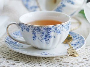 Blue Bone China Porcelain Tea Cup Set, British Royal Ceramic Cups for Afternoon Tea, Unique Blue Tea Cup and Saucer in Gift Box, Elegant Ceramic Coffee Cups-LargePaintingArt.com