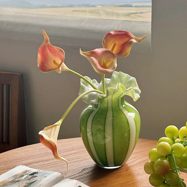 Creative Modern Vase for Flowers, Handmade Flower Vases on Table, Modern Contemporary Vases, Green Glass Flower Vases, Green Bud Vases-LargePaintingArt.com