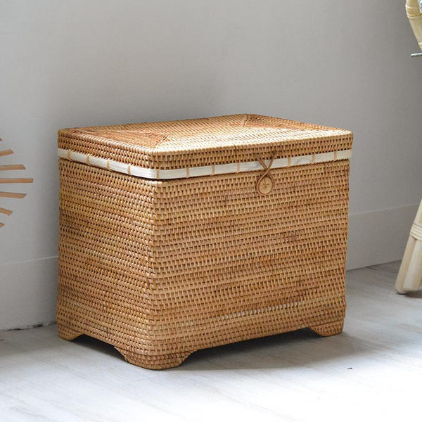 Large Rectangular Storage Basket with Lid, Rattan Storage Case, Storage Baskets for Bedroom, Rectangular Woven Storage Baskets for Clothes-LargePaintingArt.com