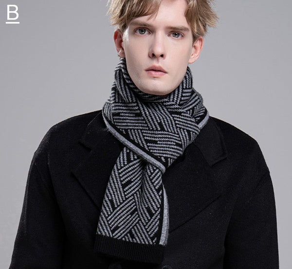 Gray Wool Scarf for Gentleman, Red Thick Wool Scarf, Business Formal Men Scarf Styles, Men's Winter Scarf, Casual Scarf Men, Men's Wool Scarf Winter, Fashion Scarf-LargePaintingArt.com