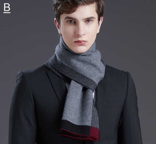 Beige Business Formal Men Scarf Styles, Gray Thick Wool Scarf, Wool Scarf for Gentleman, Men's Winter Scarf, Casual Scarf Men, Men's Wool Scarf Winter, Red Fashion Scarf-LargePaintingArt.com