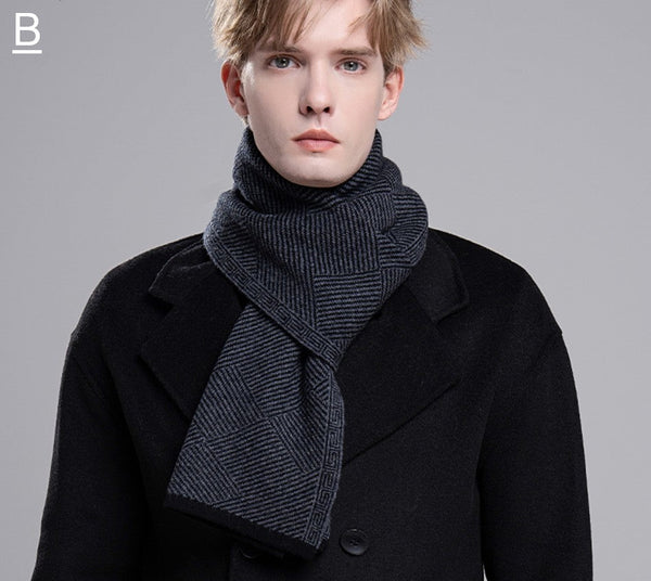 Thick Wool Scarf, Business Wool Scarf for Gentleman, Men's Winter Scarf, Formal Men Scarf Styles, Black Gray Fashion Scarf, Red Casual Scarf Men, Men's Wool Scarf Winter-LargePaintingArt.com