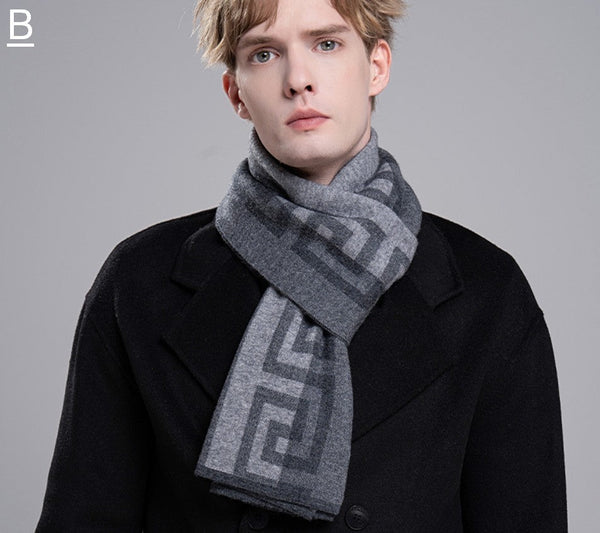 Gray Thick Wool Scarf, Black Business Formal Men Scarf Styles, Wool Scarf for Gentleman, Men's Winter Scarf, Casual Scarf Men, Men's Wool Scarf Winter, Red Fashion Scarf-LargePaintingArt.com