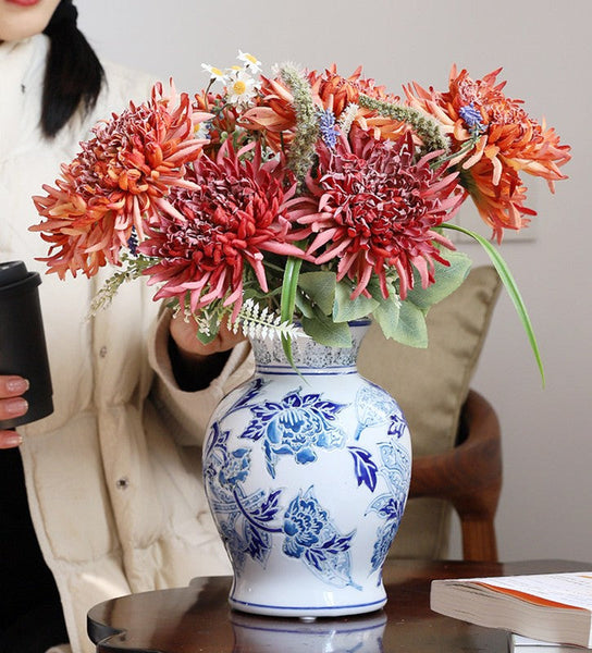 Porcelain Flower Vases, Centerpiece Ceramic Bouquet Vases, Handmade Flower Vase, Vintage Flower Vases on Dining Table-LargePaintingArt.com