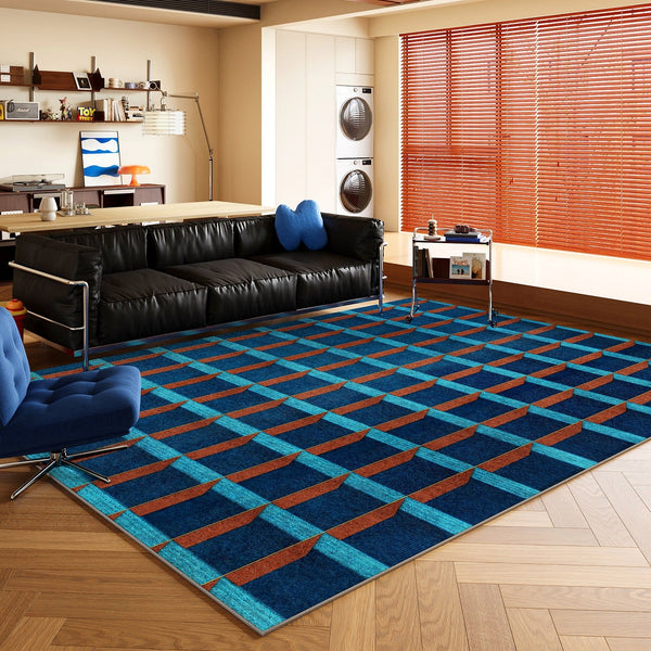 Bedroom Modern Floor Carpet, Blue Modern Rug Designs, Mid Century Modern Rugs, Contemporary Modern Rugs for Dining Room, Living Room Rug Ideas-LargePaintingArt.com