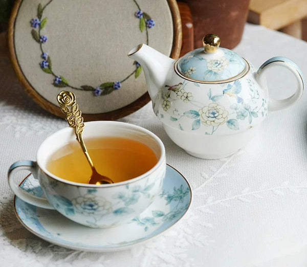 Stackable Teapot and Cup Set, Ceramic Tea Pot with Integrated Cup, Porcelain Teapot with Matching Cup and Saucer in Gift Box, Mother-and-Baby Teapot with Matching Saucer-LargePaintingArt.com