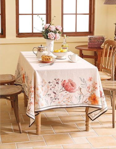 Spring Flower Rustic Table Cover, Rectangle Tablecloth for Dining Table, Extra Large Modern Tablecloth, Square Linen Tablecloth for Coffee Table-LargePaintingArt.com