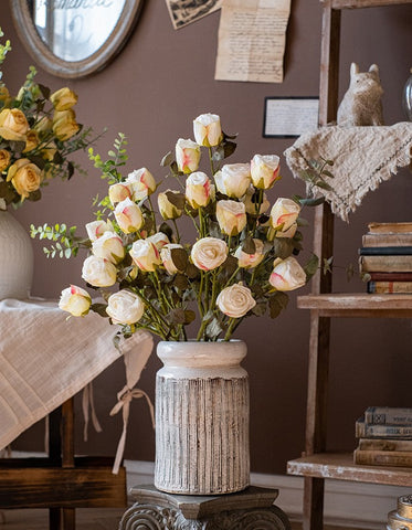 Creative Flower Arrangement Ideas for Home Decoration, Wedding Flowers, White Rose Flowers, Artificial Rose Floral for Dining Room Table, Bedroom Flower Arrangement Ideas, Botany Plants-LargePaintingArt.com