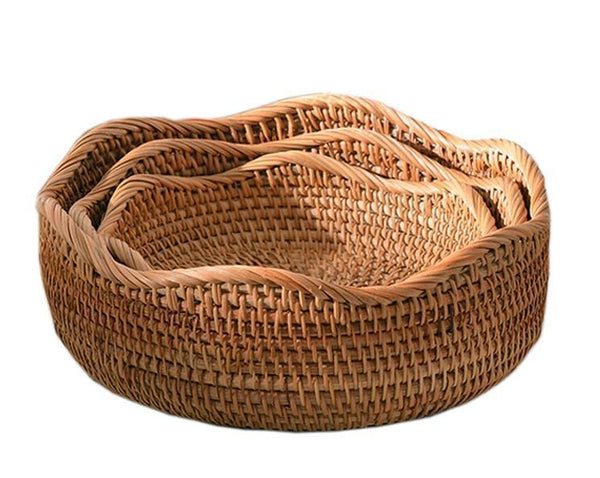 Woven Round Storage Baskets, Rattan Storage Baskets, Storage Baskets for Kitchen, Pantry Storage Baskets-LargePaintingArt.com