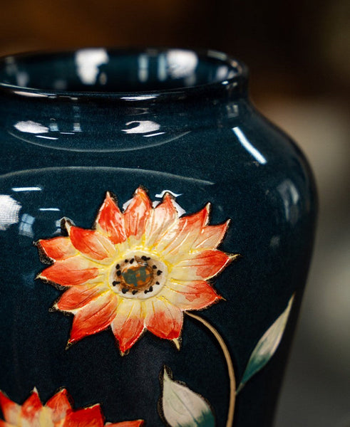 Ceramic Bouquet Vases, Sunflower Vases on Table, Porcelain Flower Vases, Dining Table Centerpiece, Handmade Water Holding Flower Vase-LargePaintingArt.com