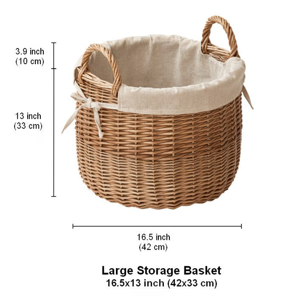 Large Round Storage Basket for Clothes, Natural Hand-woven Wicker Storage Basket for Clothes, Willow Weaving Baskets for Clothes, Extra Large Kitchen Storage Baskets-LargePaintingArt.com