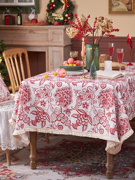 Flower Pattern Tablecloth for Holiday Decoration, Square Tablecloth for Round Table, Large Cotton Rectangle Tablecloth for Home Decoration, Farmhouse Table Cloth Dining Room Table-LargePaintingArt.com