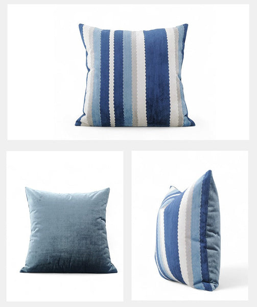 Contemporary Square Modern Throw Pillows for Couch, Large Abstract Blue Decorative Throw Pillows, Simple Throw Pillow for Interior Design, Modern Sofa Pillows-LargePaintingArt.com