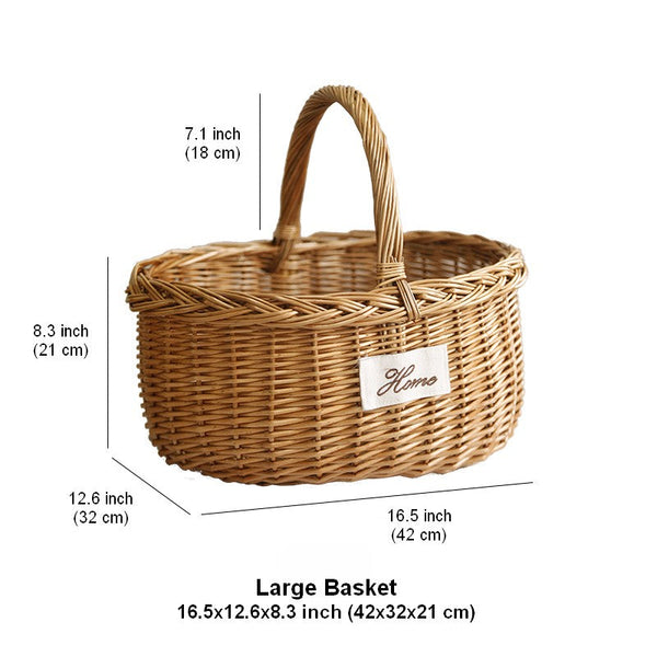 Hand-woven Wicker Storage Basket, Large Picnic Food Basket with Handle, Willow Weaving Baskets for Vegetable, Natural Fruit Basket, Kitchen Storage Baskets-LargePaintingArt.com