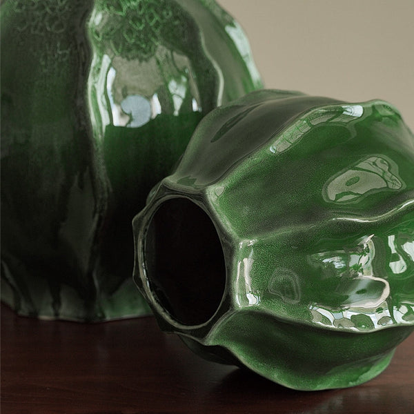 Handmade Modern Flower Vase, Centerpiece Ceramic Bouquet Vases, Large Contemporary Vases on Dining Table, Green Porcelain Vases for Modern Home Decor-LargePaintingArt.com