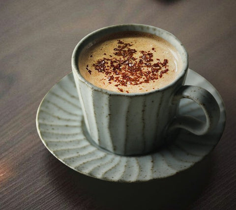 Handmade Pottery Coffee Cup, Creative Ceramic Coffee Cup with Saucer, Unique Tea Cup and Saucer, Modern Tea Cup Set for Afternoon Tea-LargePaintingArt.com