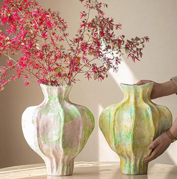 Centerpiece Ceramic Bouquet Vases, Handmade Modern Flower Vase, Large Contemporary Vases on Dining Table, Porcelain Vases for Modern Home Decor-LargePaintingArt.com