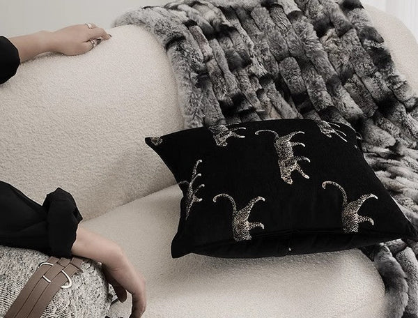 Black Decorative Pillow Covers, Large Modern Sofa Pillow Cases, Cheetah Modern Pillows for Couch, Abstract Decorative Throw Pillows for Living Room-LargePaintingArt.com