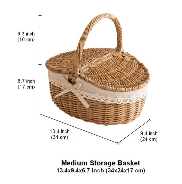 Picnic Storage Basket with Handle, Extra Large Kitchen Storage Baskets, Natural Hand-woven Wicker Storage Basket, Lovely Willow Weaving Baskets for Vegetable, Natural Fruit Storage Baskets-LargePaintingArt.com