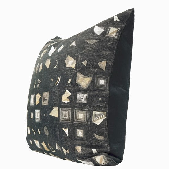 Abstract Black Decorative Throw Pillows, Geometric Contemporary Square Modern Throw Pillows for Couch, Large Simple Throw Pillow for Interior Design-LargePaintingArt.com