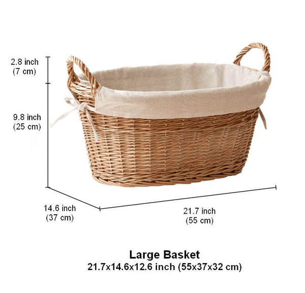 Large Kitchen Round Storage Baskets, Large Food Storage Basket with Handle, Natural Hand-woven Wicker Storage Basket for Clothes, Willow Weaving Baskets for Toys-LargePaintingArt.com