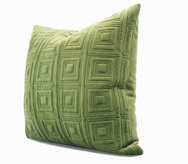 Large Square Modern Throw Pillows for Couch, Green Geometric Modern Sofa Pillows, Large Decorative Throw Pillows, Simple Throw Pillow for Interior Design-LargePaintingArt.com