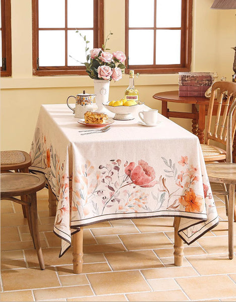 Extra Large Modern Tablecloth, Spring Flower Rustic Table Cover, Rectangle Tablecloth for Dining Table, Square Linen Tablecloth for Coffee Table-LargePaintingArt.com