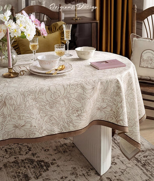 French Style Tablecloth for Dining Table, Beautiful Table Cover for Dining Room Table, Modern Rectangle Tablecloth for Oval Table-LargePaintingArt.com