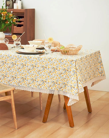 Dining Room Flower Table Cloths, Cotton Rectangular Table Covers for Kitchen, Farmhouse Table Cloth, Wedding Tablecloth, Square Tablecloth for Round Table-LargePaintingArt.com