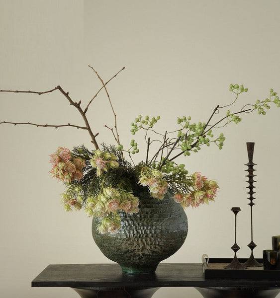 Large Contemporary Vases on Dining Table, Handmade Modern Flower Vase, Centerpiece Ceramic Bouquet Vases, Green Porcelain Vases for Modern Home Decor-LargePaintingArt.com
