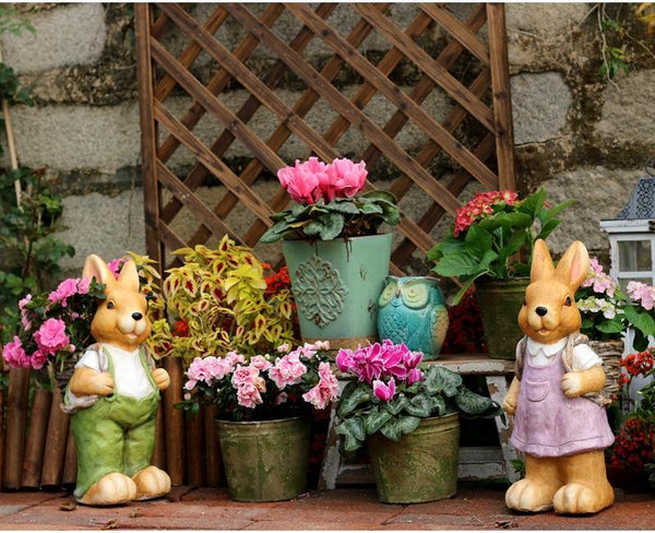 Garden Animal Statues, Large Garden Statues, Large Rabbit Statue for Garden, Bunny Flower Pot, Garden Ornament, Gardening Decoration Ideas-LargePaintingArt.com