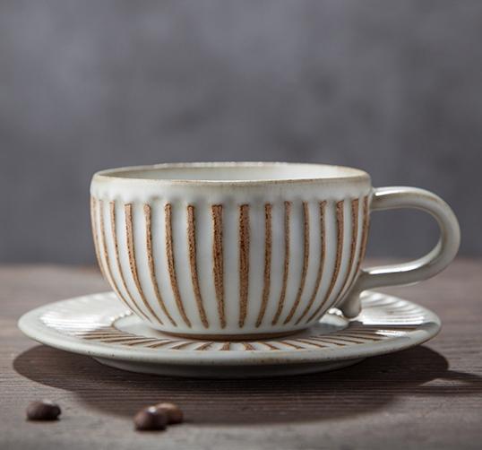 Breakfast Milk Cups, Latte Coffee Cup, 8 oz Coffee Cup and Saucer Set，Cappuccino Coffee Mug-LargePaintingArt.com