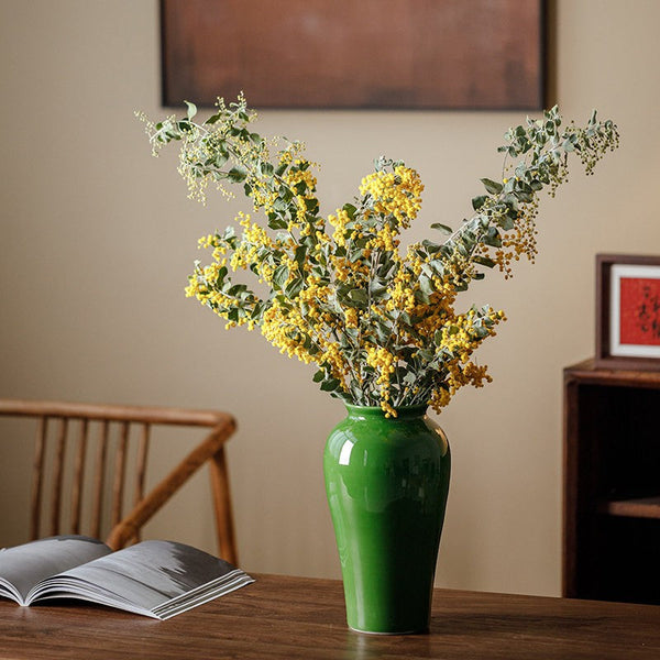 Vintage Flower Vases on Table, Handmade Water Holding Flower Vase, Centerpiece Ceramic Bud Vases, Green Porcelain Flower Vases-LargePaintingArt.com