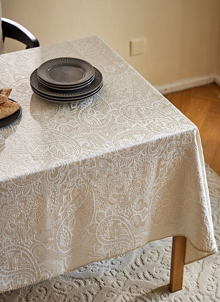 Simple Modern Rectangle Tablecloth for Dining Room Table, Cotton and Linen Flower Pattern Table Covers for Round Table, Square Tablecloth for Kitchen-LargePaintingArt.com