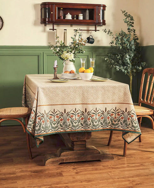 Modern Rectangle Tablecloth Ideas for Kitchen Table, Farmhouse Table Cloth for Oval Table, Rustic Flower Pattern Linen Tablecloth for Round Table-LargePaintingArt.com