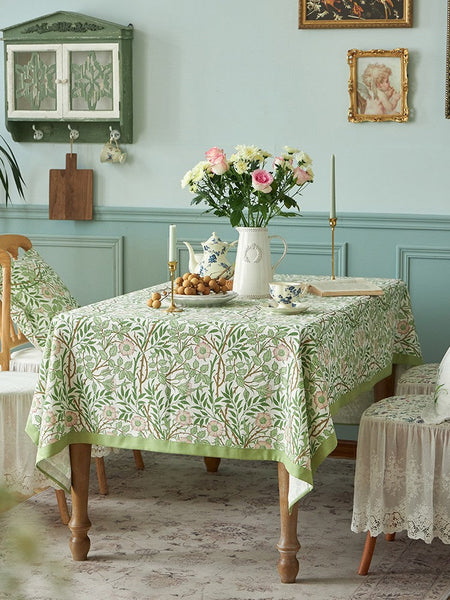 Large Rectangle Tablecloth for Dining Room Table, Square Tablecloth for Round Table, Farmhouse Table Cloth, Flower Pattern Tablecloth-LargePaintingArt.com