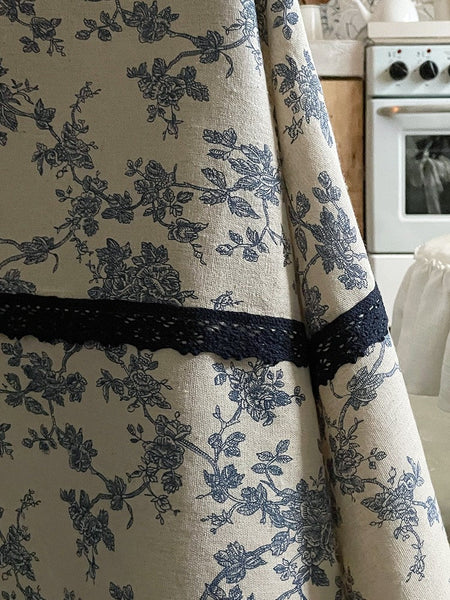 Extra Large Vintage Rectangle Tablecloth for Dining Room Table, Rustic Farmhouse Table Cover for Kitchen, French Flower Pattern Tablecloth for Round Table-LargePaintingArt.com
