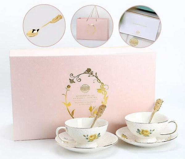 Ceramic Tea Cup with Saucer, Tea Cup Set, Vintage Tea Cup Set, Modern Ceramic Cups, European Tea Cup Set, Porcelain Tea Cups, Floral Tea Cup Set, Classic British Tea Cups, Elegant Tea Cup With Saucer-LargePaintingArt.com