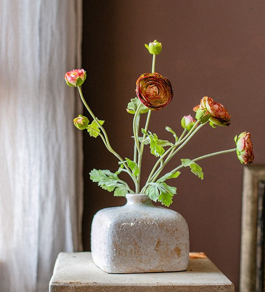 Dining Room Flower Arrangement Ideas, Ranunculus Asiaticus Flowers, Simple Modern Floral Arrangement Ideas for Home Decoration, Spring Artificial Floral for Bedroom-LargePaintingArt.com