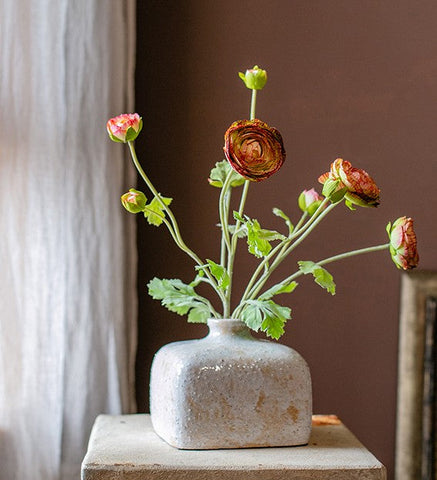 Dining Room Flower Arrangement Ideas, Ranunculus Asiaticus Flowers, Simple Modern Floral Arrangement Ideas for Home Decoration, Spring Artificial Floral for Bedroom-LargePaintingArt.com